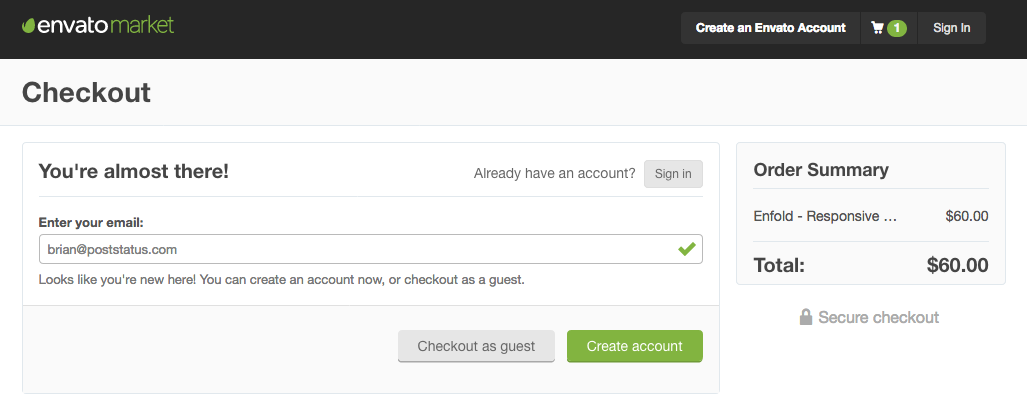 Envato now allowing guest checkout