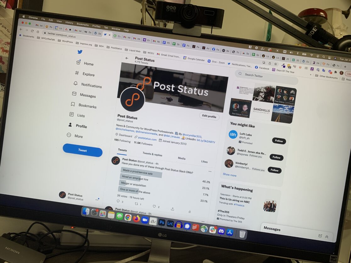Post Status Twitter Page displayed on a large monitor